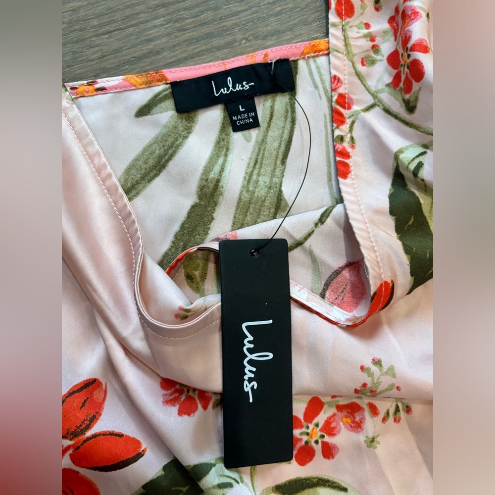 NEW Lulus Remarkable Entrance Pink Floral Print Satin Midi Dress Large NWT - Picture 6 of 8